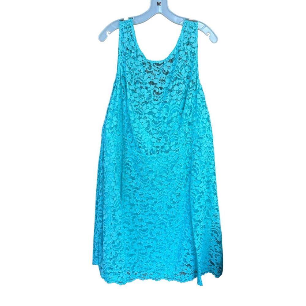 David's Bridal bridesmaid /party dress short sleeveless all-over lace Aqua" Sz